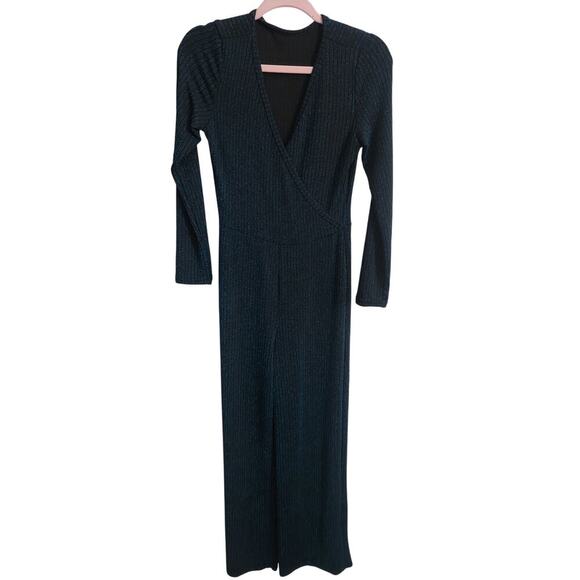 Women's Joslin Glitter Green Wrap V-Neck Midi Pants Size Small - Picture 1 of 5